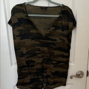 Lucky Brand Olive and Black Camo V-Neck Tee